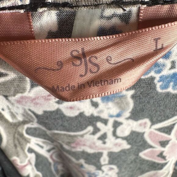 SJS navy and pink puff floral print long bell sleeve top size large - Picture 5 of 7